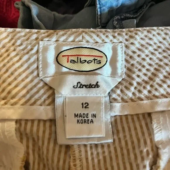 Talbots Tan & White Seersucker Bermuda Shorts sz 12 - Picture 4 of 5